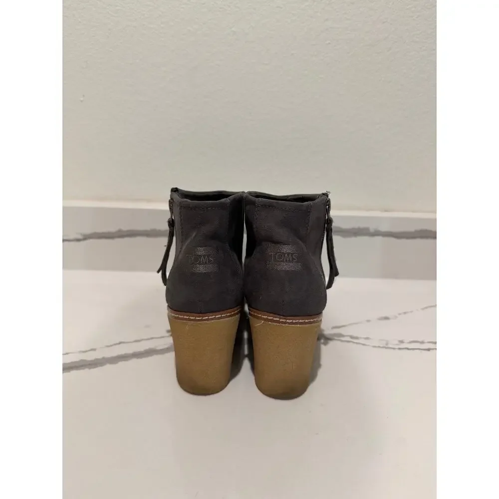 TOMs Avery Wedge Booties 9.5 Forged Iron Gray‎ Suede Zip Ankle Boots Women